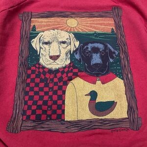 80s vtg red american gothic dog graphic sweater rare